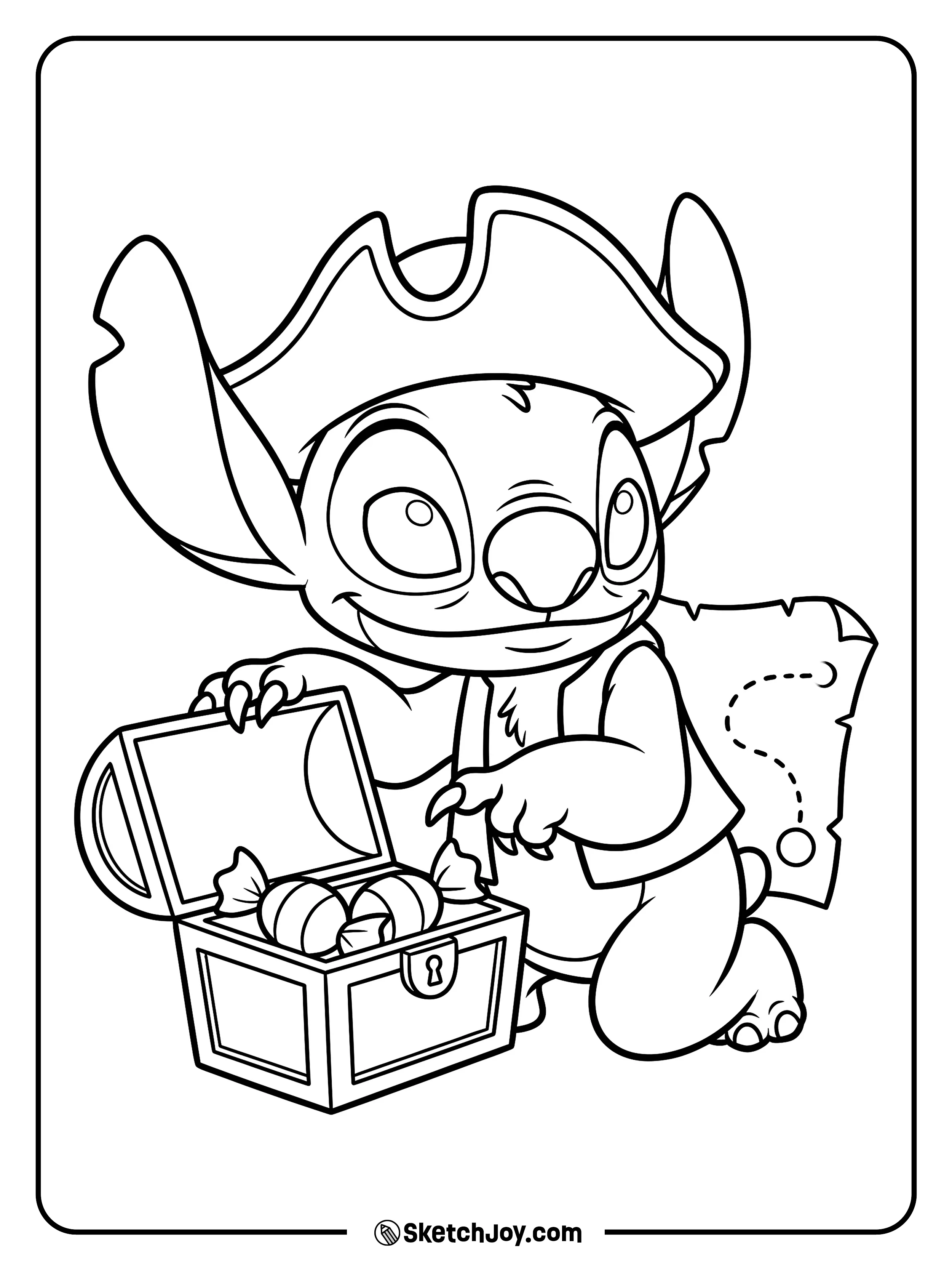 A pirate finds two wrapped sweets where the gold should be.