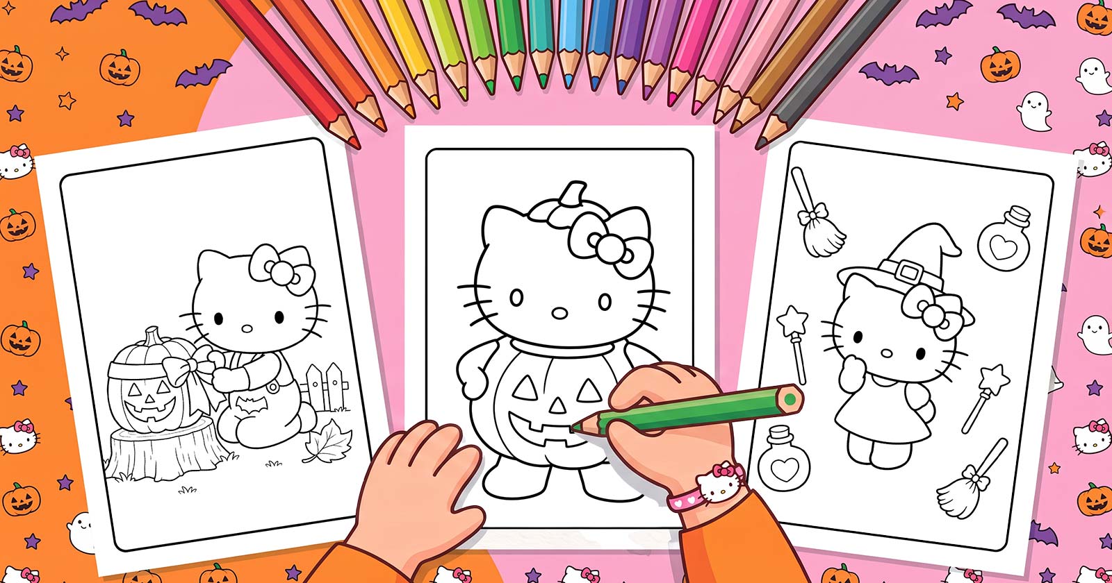 Printable Coloring Pages for Hello Kitty Halloween